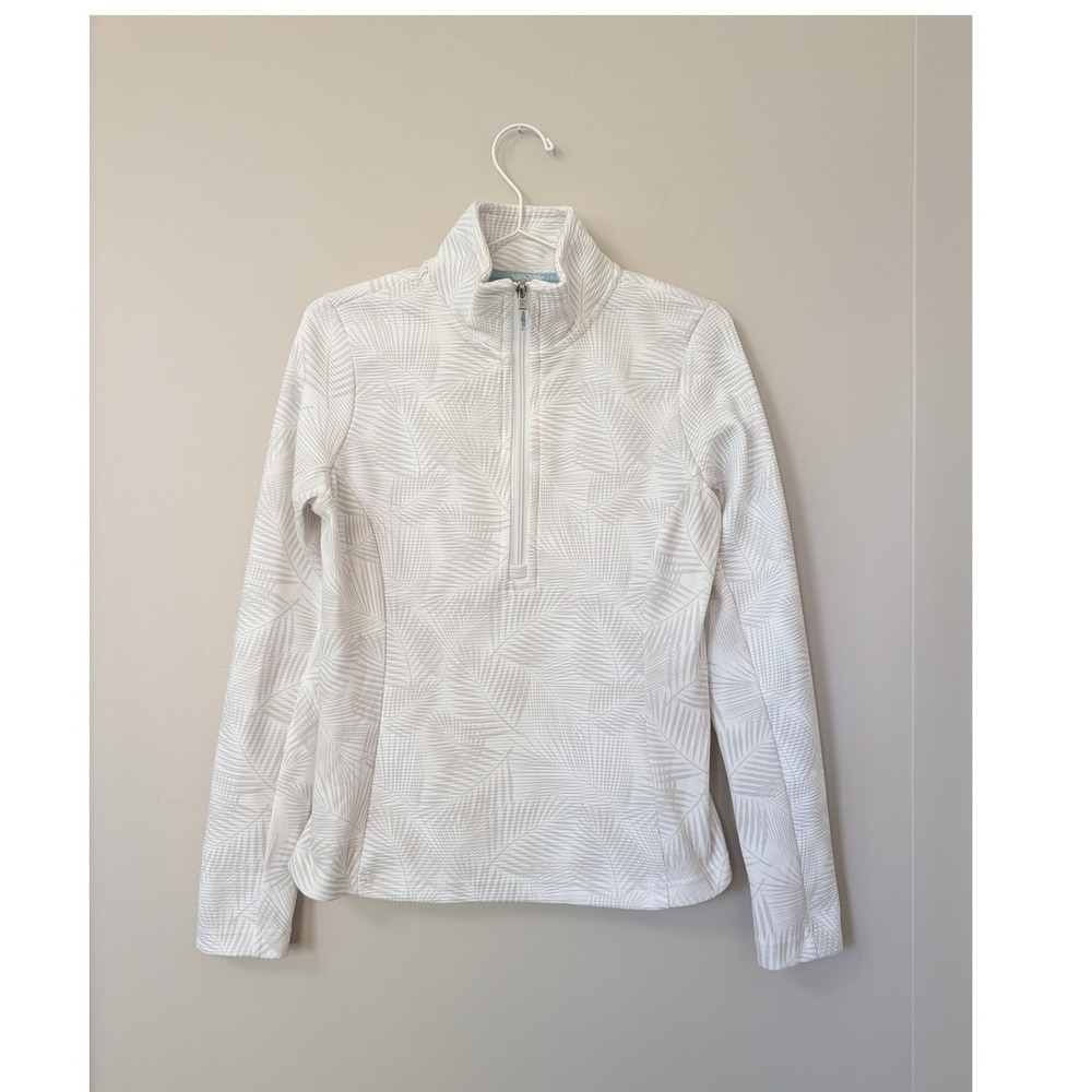 Straight Down Womens XS White Palm Leaf Print Quarter Zip Pullover Golf Top